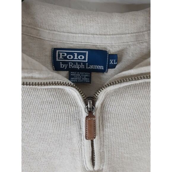 POLO By RALPH LAUREN 100% Cotton Beige Quarter Zip Pullover Sweater Size XL - Picture 3 of 4